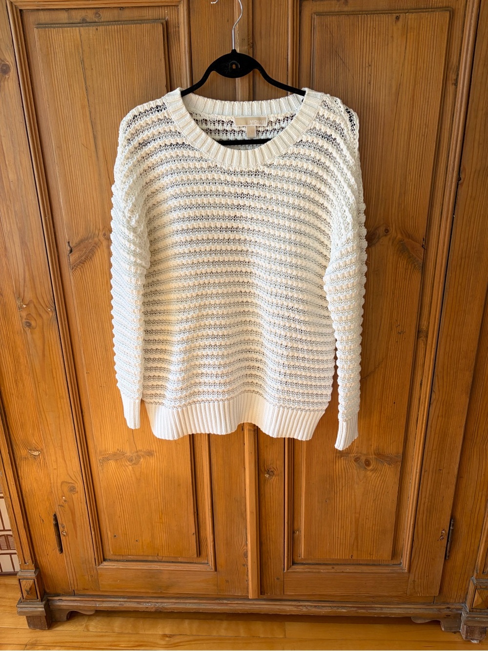 Michael Kors White Open-Knit Crewneck Sweater